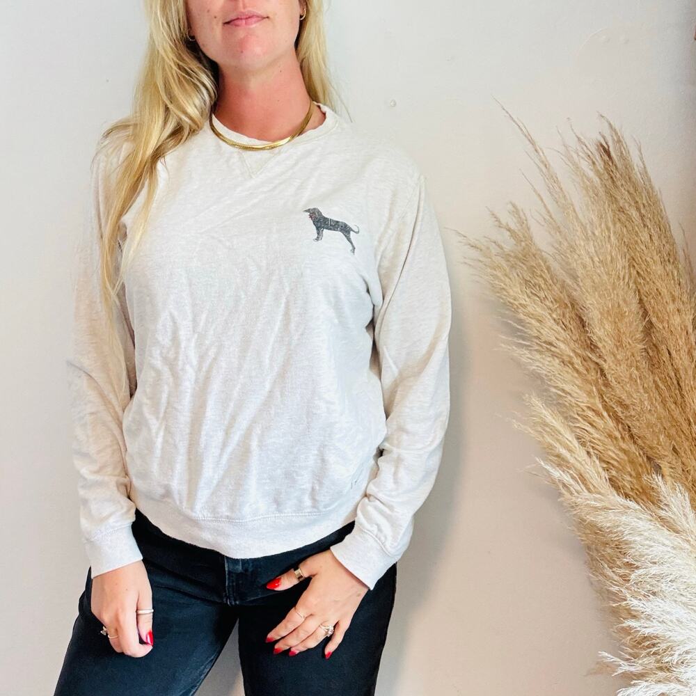 BLACK DOG VINTAGE Cream Oatmeal Pullover Crew Unisex $98 Sweater Sweatshirt S
